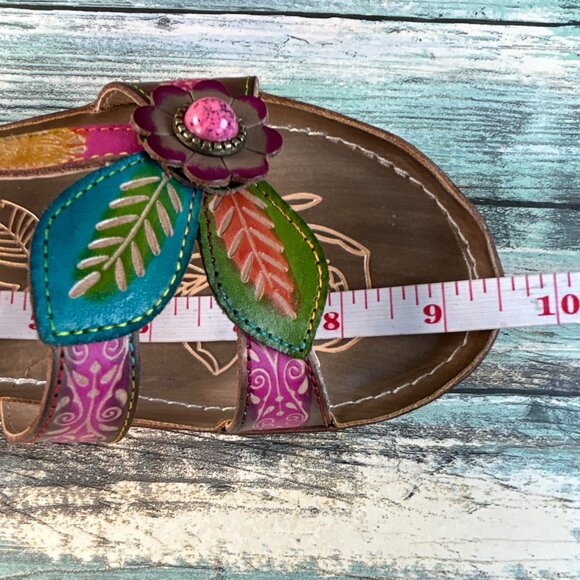 Spring Step L'Artiste Pillow Slide Sandals Womens Size 7.5-8 Gray Leather Floral - Picture 8 of 11